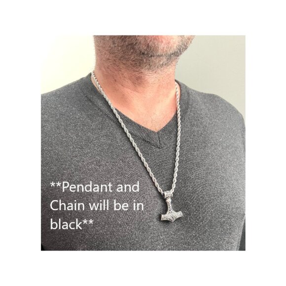Thor Hammer Pendant and Rope Chain Necklace - Picture 4 of 6